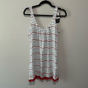 Chaser Red, White and Blue Striped Swim Coverup with Tassels Sz XS NWT